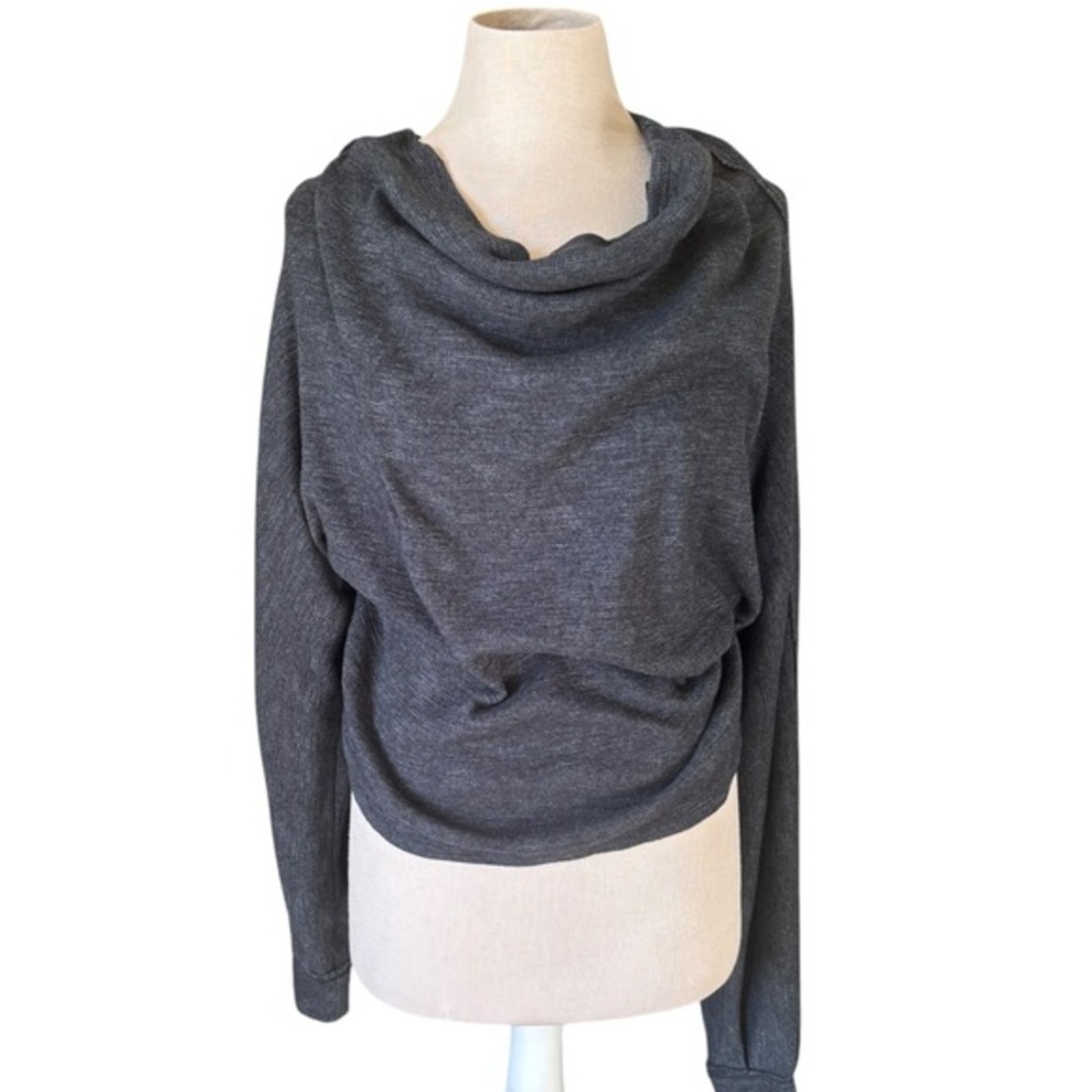 We The Free Charcoal‎ Grey Cowl Neck Sweater Sz XS Draped Long Sleeve Oversized